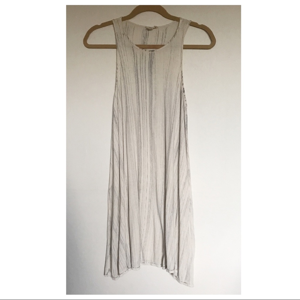 NYTT Cream/Gray Ribbed Swing Tank Dress Size 0 Knitted in USA Minimalist Casual